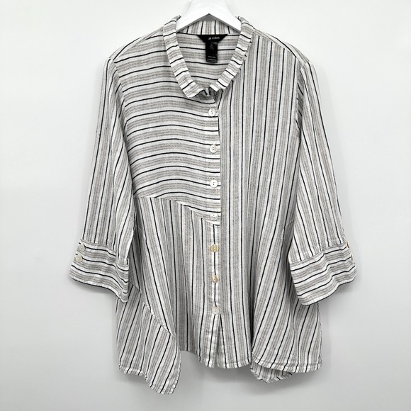 Ali Miles Tunic Top Shirt Size XL Button Up Linen 3/4 Sleeve Coastal Resort Boho - Picture 16 of 16